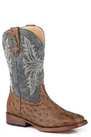 Youth children's Roper Brown & blue WESTERN SQUARE TOE COWBOY BOOTS in 8 SIZES!