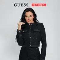 在飛比找momo購物網優惠-【GUESS】毛呢金蔥鈕釦外套(黑)