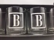 Mud Pie #260402 Clear Drinking Glasses Set of 4 with the Letter "B" Barware Nice