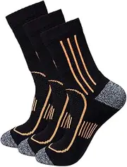 [Pauboland] Men's 3-Pack Black Cushioned Anti Odor Blister Resit Crew Compression Hiking Trekking Socks