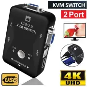 2 Port VGA KVM Switch Box with USB 2.0 Hub fits for Mouse Keyboard Monitor PC AU