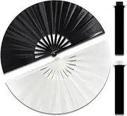 Ravevibes 2 Pack Bamboo Large Folding Hand Fans, Premium Fabrics Folding Handheld Fan Rave Fan with Thickened Bamboo Frame for Cooling Decoration Women Men Gril Boy Gift, Black+White, 13"