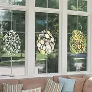 Dayker Spring Flower Window Clings, Large Easter Eggs Static Sticker, Anti-Collision Double-Side Bunny Rabbit Decals, Reusable PVC Garden Glass Stickers for School Home Office Decor，