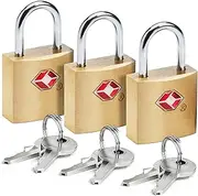 Lewis N. Clark TSA-Approved Mini Brass Square Luggage Padlock, Gold, 3 Pack, Travel Sentry® Mini Padlock, Brass Square, 3 Pack