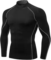[Abigprofit] Men Long Sleeve Layer Shirt Compression T-Shirts Fitness Running Top Black Grey Line XXL