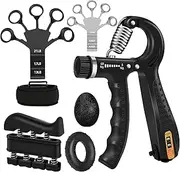 5PCS Grip Strength Trainer Kit with Adjustable Hand and Forearm Gripper, Hand Extension Exerciser, Finger Exerciser, Grip Ring & Stress Relief Grip Ball for Muscle Building and Injury Recover