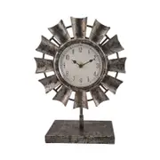 Willow & Silk Metal/Wooden Windmill Table Analogue Clock On Base 28cm Grey
