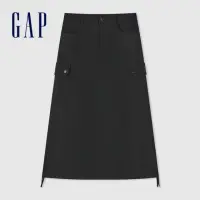 在飛比找momo購物網優惠-【GAP】女裝 A字工裝長裙-黑色(496378)