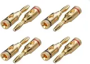 Accessonico 4 Pairs 8 Plugs Speaker Banana Plugs Gold Plated – Open Screw Type Brass Connector for Speaker Stereo Wire, Home Theater Audio (8 pcs/4 Red 4 Black)