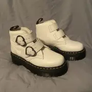 Dr. Martens Devon Heart Women's Size 7 Leather Boots Buckle Closure NEW White
