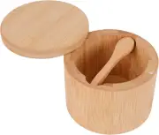 Bamboo Spice Jar with Magnetic Rotating Lid and Built-in Spoon Salt Box for Kitc