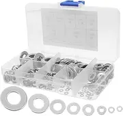 Veemoon 360pcs Metal Gaskets Screw Bolt Washer Stainless Steel Flat Washer Assortment Stainless Steel Silver