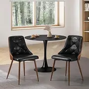 Oikiture Dining Chair Black Kitchen Chair Set of 2 PU Leather Reading Seating for Home Living Room Bedroom Cafe Office