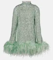 [Taller Marmo] Taller Marmo Gina sequined feather-trimmed minidress AU 4 green