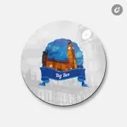 Big Ben London World Landmark Grunge Travel | 4'' X 4'' Round Decorative Magnet
