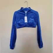 Adidas x Jeremy Scott Blue Crop Top Track Warm Up Jacket Velour Size Large NWT