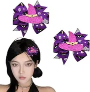 2 PCS Halloween Hair Ribbon Bow Witch Hat Bowknot Hair Clips Purple Bat Hair Bows Barrettes for Girls Halloween Cosplay Costume Hair Accessories for Little Girls
