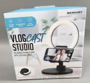 Merkury Vlog Cast Studio Kit - Foldable Phone Stand w/LED Ring Light -NEW Sealed
