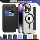 For iPhone 16 15 14 13 12 11 Pro Max Plus Case magsafe Leather Wallet Flip Cover
