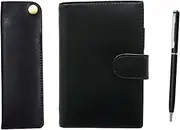 Eco B7 Cowhide Leather Mini Notebook and Horizontal Hook Pen Case Black Slim Rotating Ballpoint Pen Set Black T23-LS002B-NK01B-PD04-B