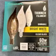 Ecosmart 60-Watt Equivalent Dimmable E12 Candelabra 3 Pack B11 Bright White NOS