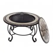 Volta 76cm Dia Fire Pit BBQ Table Fireplace Brazier w/Rain Cover 6 Accessories
