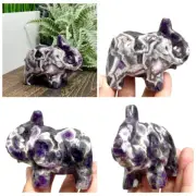 Chevron Dream Amethyst Healing Elephant Crystal Animal Carving 255g