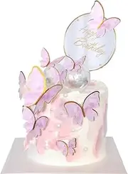 AIMALL 10PCS Delicate Butterfly Paper Cake Toppers, Happy Birthday Theme Decoration for Cakes & Cupcakes, Colourful Festival DIY Decor, Perfect for Special Occasions