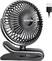 HONYIN 720° Rotation Small Desk & Clip on Fan with Sturdy Clamp, 3 Speeds, Quiet Little Personal Cooling Fan by USB Plug In, for Bedroom Office Desktop Treadmill