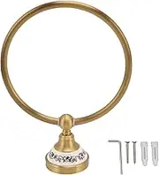 Bathroom Wall Towel Door, Brass Wall Ring with Ancient Retro Style Finish with Blue and White Porcelain for Hand Towel in Modern Bathroom