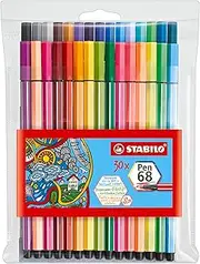 STABILO Pen 68 Premium Felt Tip Pen - Wallet of 30 Assorted Colours incl 6 Neon