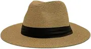 [PLUSHCEWT] Wide Brim Straw Panama Hat for Men Women Summer Beach Hats for Women Sun Hats UV Protection for Holiday Travel Foldable Packable Beach Caps