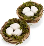Bird Nest with Brown and White Eggs, Home Decor Accent, Set of 2