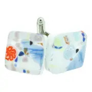 Murano Glass Cufflinks Multi White Blue Millefiori Pair Square