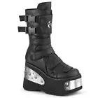 BLACK METAL PLATED-BUCKLES-ZIPPER 4.5" HEEL BOOT Sz 5 6 7 8 9 10 11 12