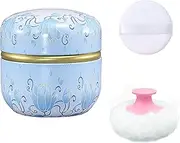Qopoto Body Powder Puff and Container for Dusting Powder, Women Powder Puff and Powder Case for Bath and Travel (Light Blue)