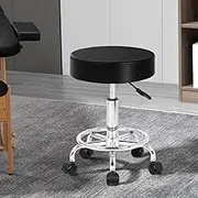 ALFORDSON Salon Stool Kori Round Swivel Drafting Rolling Stools in 51.5-68.5cm Height Adjustable PU Leather Spa Stool with Footrest Wheels Backless Hair Dress Barber Chair for SPA Massage Black