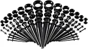 [Jinshining] 50Pcs Black Pieces Ear Stretching Kit, Acrylic Tapers Plugs and Silicone Tunnels, Ear Gauges Expander Set Body Piercing Jewelry for Women Men Christmas Birthday Gifts, 1, 1