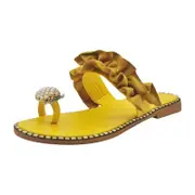 Nevenka Pearls Pineapple Sandals Summer Comfort Clip Toe Flat Slippers-Yellow
