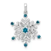 Solid 14k White Gold 1/4ct. Blue and Simulated CZ SnowflaKe Pendant