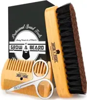 Beard Brush Comb Set Men Mustache Scissors Grooming Kit Boar Bristle Travel Bag