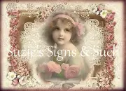 Fabric Block Vintage Altered Pink Roses & Lace Victorian Girl ~Chic & Shabby~ #2