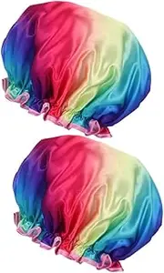 FOYTOKI Adjustable Bath Cap Elastic Band Pack Satin Shower Hat for Women Girls Men Boys and Girls Protects Hairstyle Leakproof Reusable