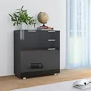 Sideboard High Gloss Black, 71x35x80 cm Engineered Wood, Modern Storage Cabinet for Kitchen, Living Room, Buffet Cabinet with Storage