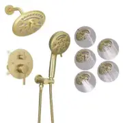 BWE Single Handle 1-Spray Round Rain Shower Faucet Set 1.8 GPM in Brushed Gold