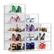 12 Pack Stackable Shoe Storage Boxes Fit Size 11, Thickened Clear Shoe Box Bi...