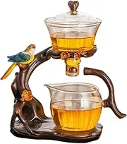 MOZEO Lazy Kungfu Glass Tea Set Creative Bird Semi Automatic Drip Diversion Rotating Bowl with Infuser Teapot Set (Bird)
