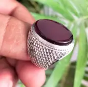 Original Yemeni Dark Blood Agate Habshi Al Kabadi Agate Yemeni Aqeeq Ring 925
