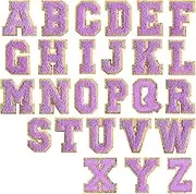 26 Pcs Chenille Letter Patches A-Z, Iron on Letters Patches for Clothes, Varsity Letter Patches for Backpacks Hats, Fabric Sew On Repair Embroidered Patches for Clothing DIY (Purple)