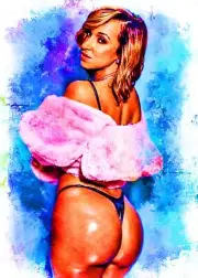 Jada Stevens Model Celebrity 4/5 ACEO Fine Art Print By:Q Sexy Blue/Pink